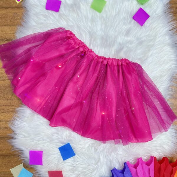 Saia de Tule Infantil Coloridos Com Glitter e Leds cor:Pink;Tamanho:Unico (SAIACLPK)