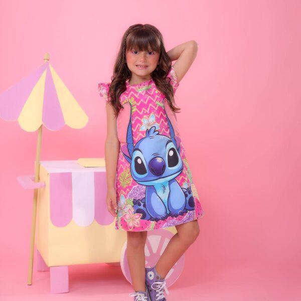 Vestido Infantil Rosa Lilo e Stitch Luxo Festas Tamanho:1 (2025RT1)