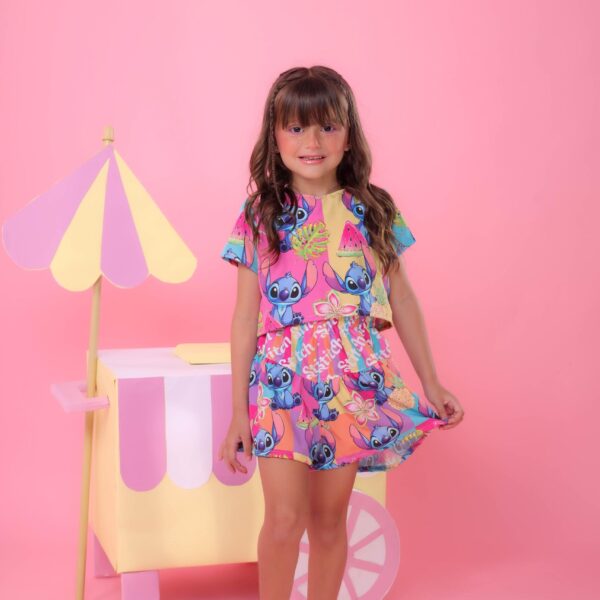 Conjunto Infantil Lilo e Stitch Rosa Luxo Festas (2025AA)