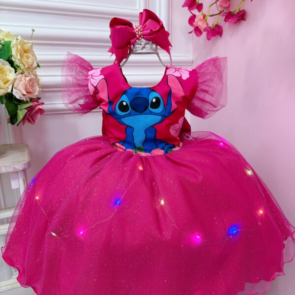 Vestido Infantil Lilo e Stitch Pink Saia C/ Leds Glitter (4033PK)