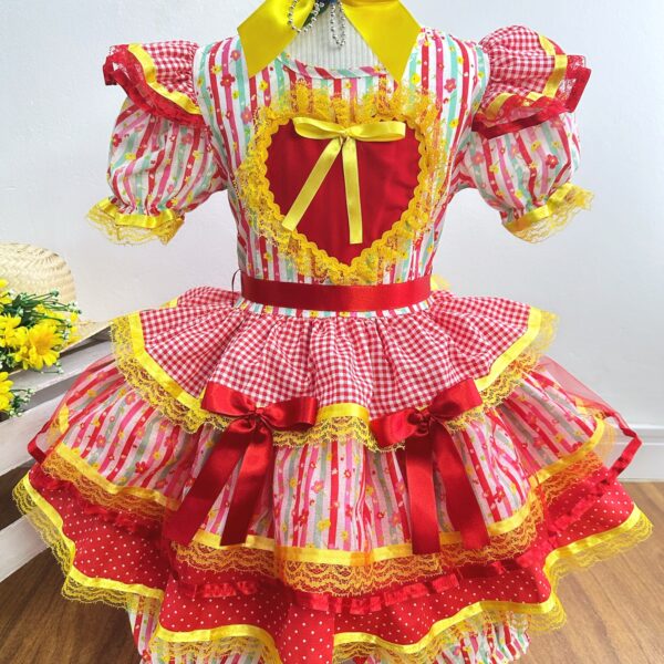 Fantasia Infantil Junino Branco Com Estampa Colorida Festas (6022BV)