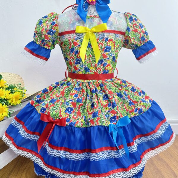Fantasia Infantil Junino Verde Com Estampa Florzinhas Festas (6031VA)
