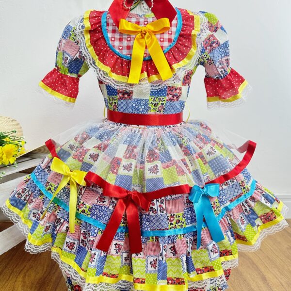 Fantasia Infantil Junino Azul Com Estampa Colorida Festas (6017AB)