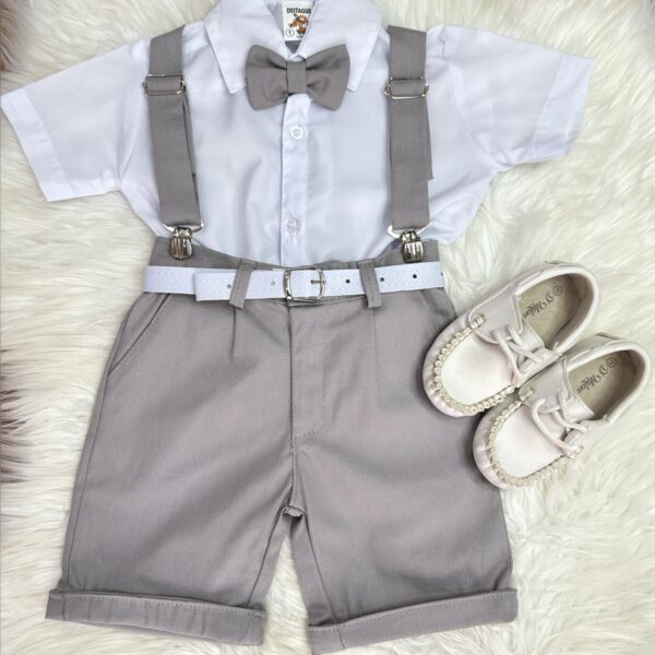 Conjunto Social Camisa Branca e Short Susp. Gravata Cinza Tamanho:2 (0227CB2)