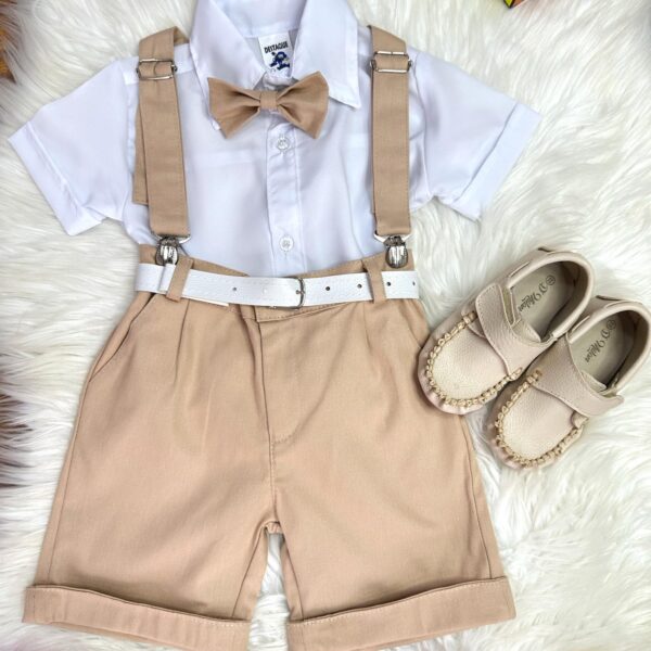 Conjunto Social Camisa Branca e Short Susp. Gravata Caqui (0227CK)