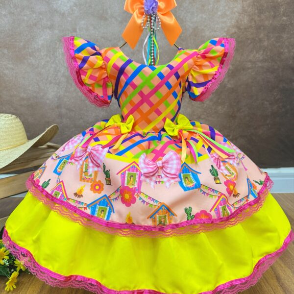Fantasia Infantil Junino Arraiá Xadrez Colorido Estampado (3625CL)